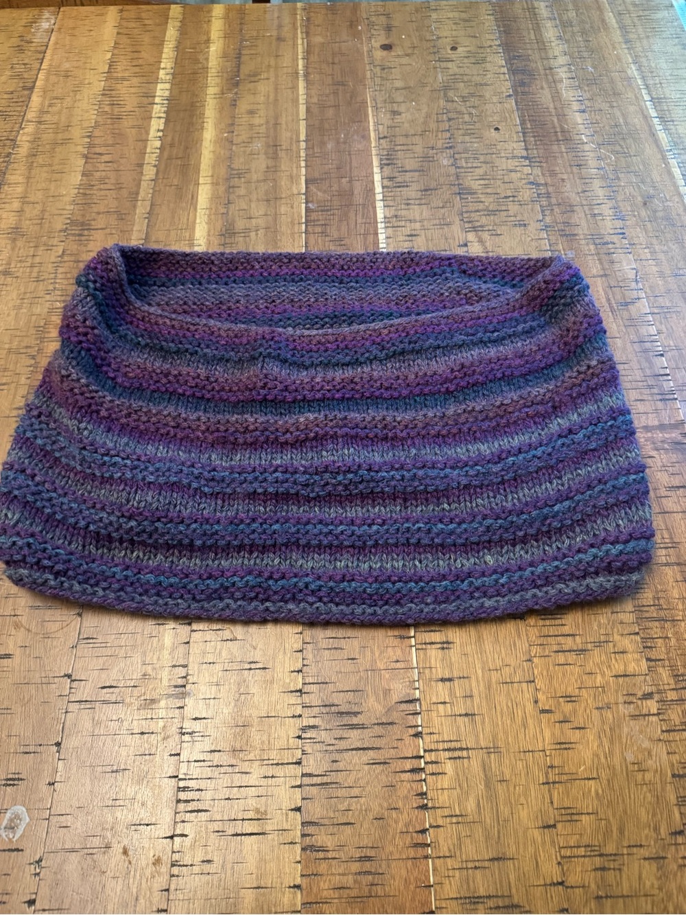 Hand-Knit Striped Neck Warmer Infinity  — Purple & Teal